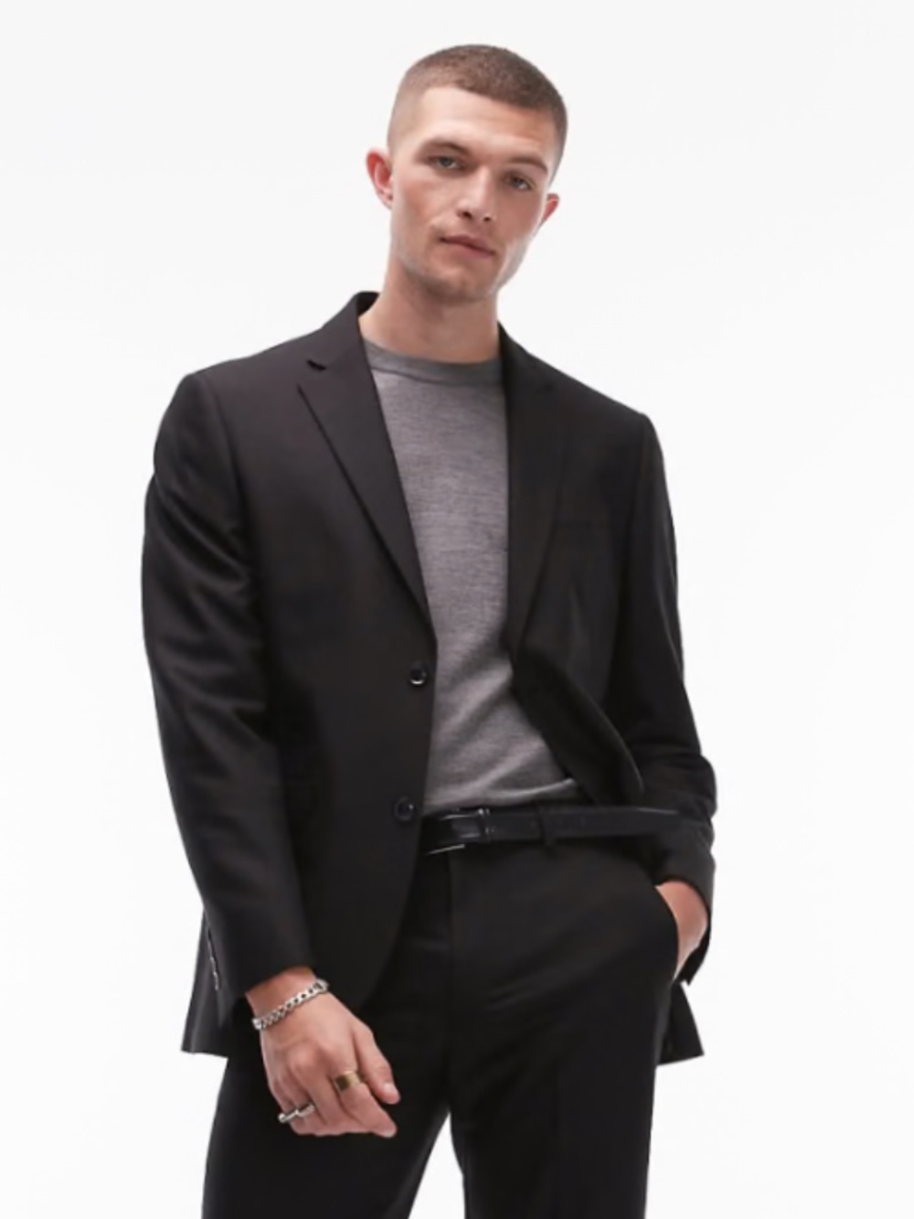 Topman NWT Skinny Fit  Black Two-Button Blazer with Burgundy Lining 36R
